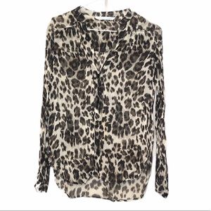 DVF Leopard Animal Print Button Up Silk Blouse